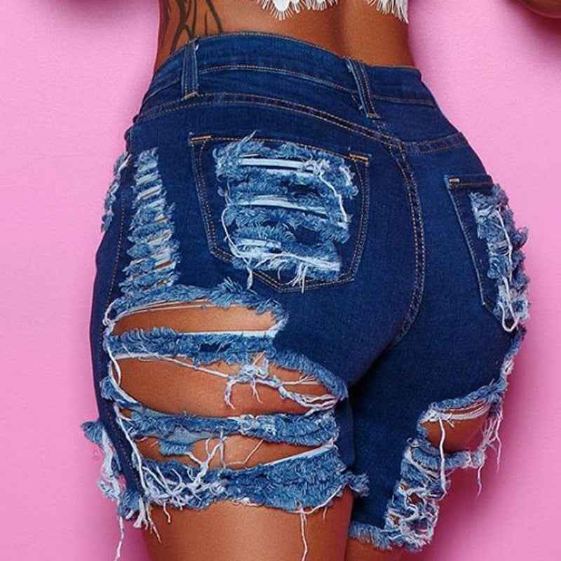 Ripped Stretch Denim Bottoms for Women