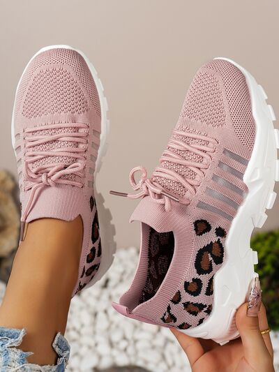 Cutout Leopard Lace Up Mesh Athletic - Munsieur