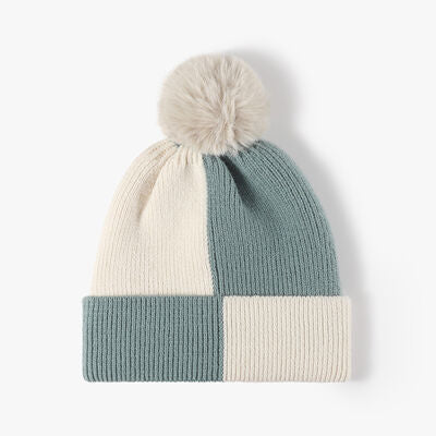 Color Block Knit Hat with Pom-pom - Munsieur