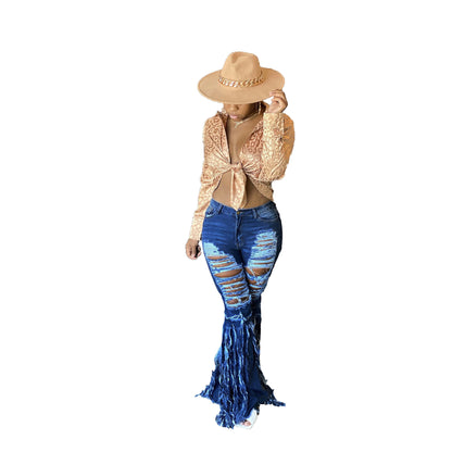 Jeans Casual Women's Ripped Flare Denim