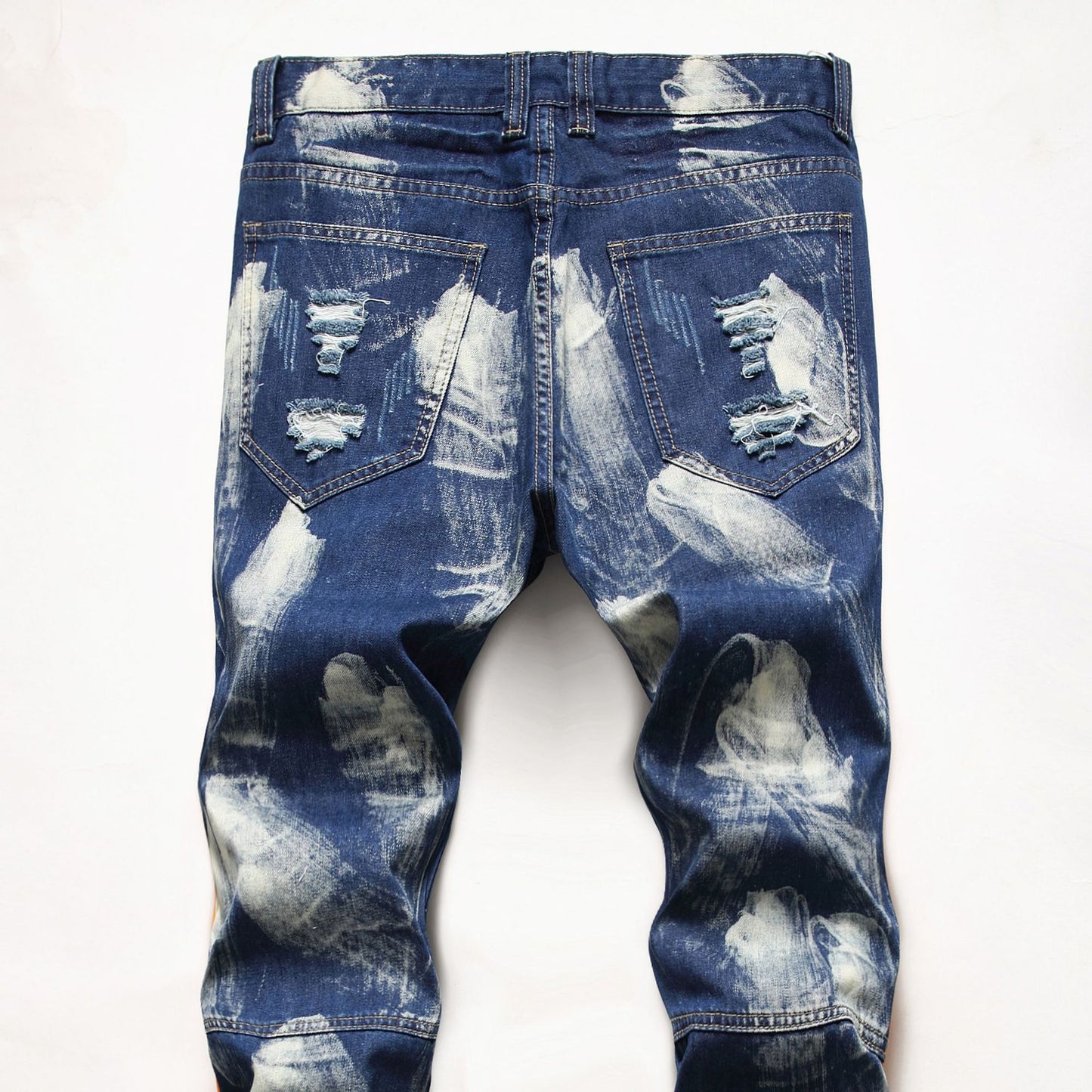 Men's Denim Biker Pants Contrast Color Knee Protect