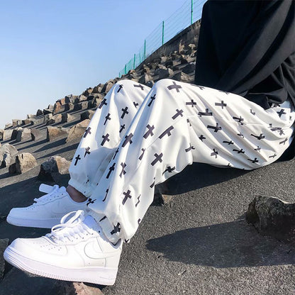 Trendy Cross Design Nine-Point Joggers