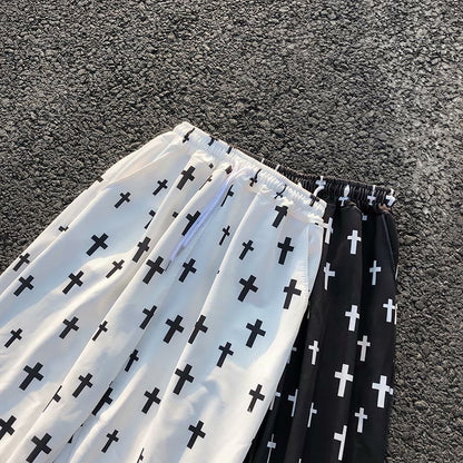 Trendy Cross Design Nine-Point Joggers