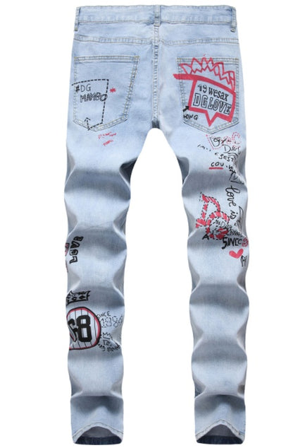 High Street Hip-Hop Ripped Print Stretch Pants