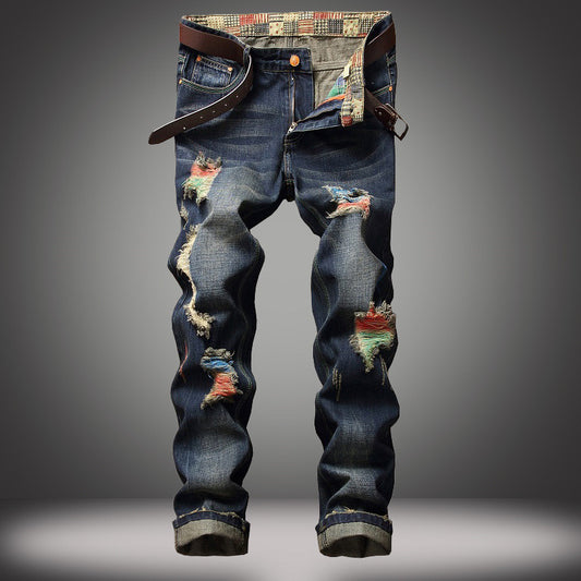 Personalized Brushed Pants Men's Ripped Straight-leg Pants