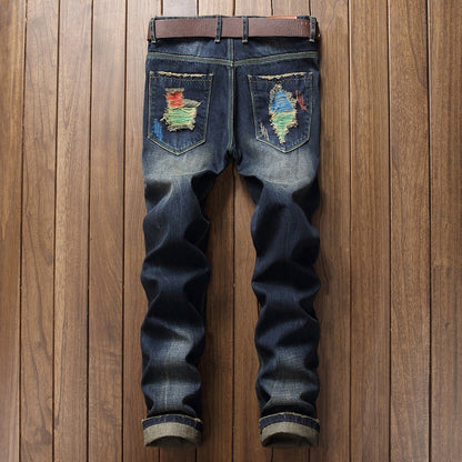 Personalized Brushed Pants Men's Ripped Straight-leg Pants
