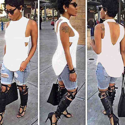 Women's High-Fashion Streetwear Tank T-shirt Casual Design Strapped V-neck T-shirt