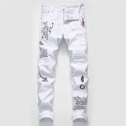 Men's Shredded Embroidery Pants Designer Royalty Style