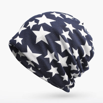 Unisex 3 in 1 Ring Scarf Beanie Hats With Stars Pattern Double Layer Hip Hop Hedging Cap Lining With Velvet Independence Day Collection