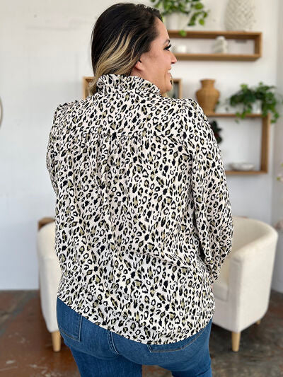 Double Take Full Size Leopard Long Sleeve Blouse - Munsieur