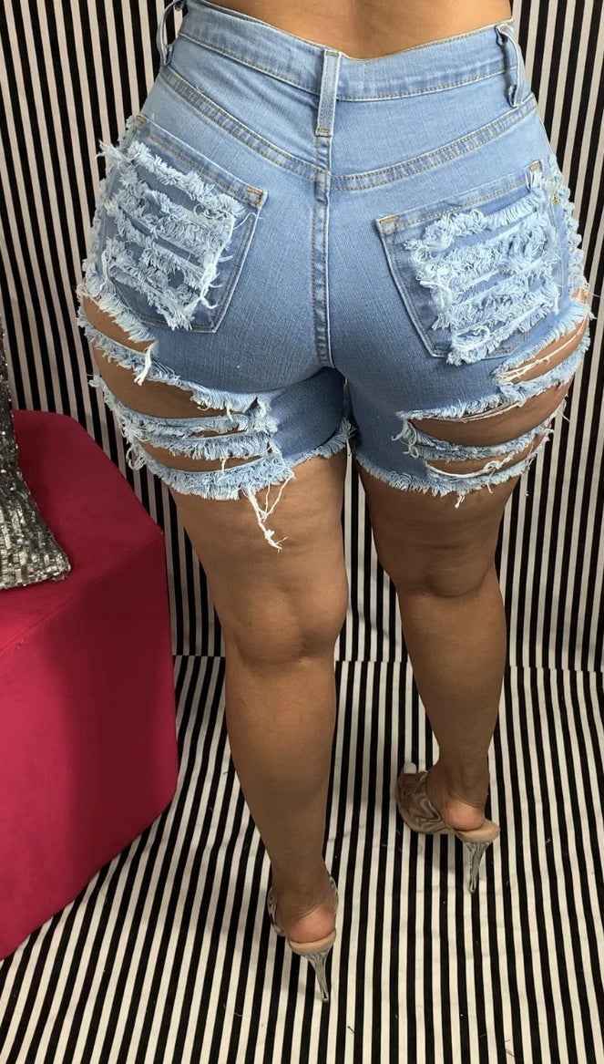 Ripped Stretch Denim Bottoms for Women