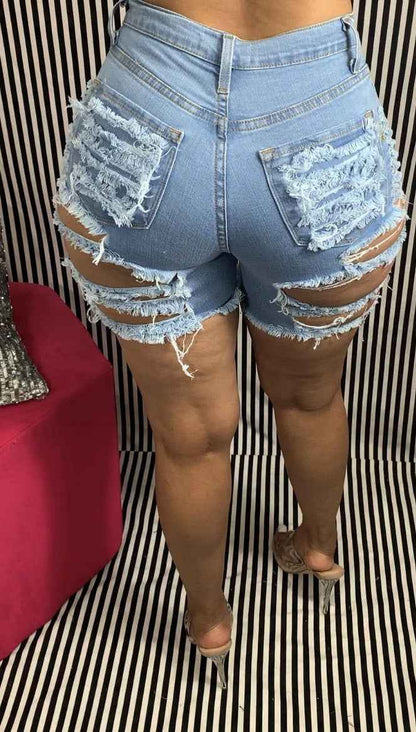 Ripped Stretch Denim Bottoms for Women
