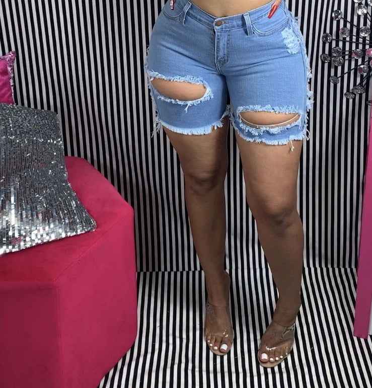 Ripped Stretch Denim Bottoms for Women