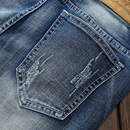 Light-colored Ripped Men's Scraped Broken Trousers Slim Small Straight Leg Pants