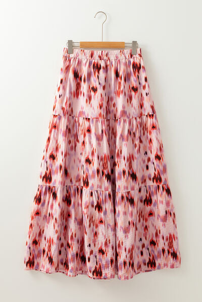 Tiered Printed Elastic Waist Skirt - Munsieur