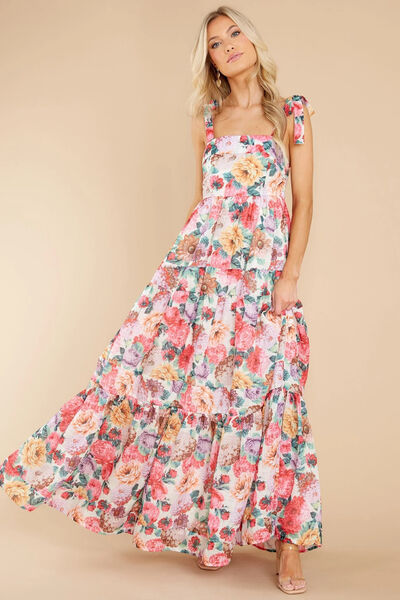 Floral Square Neck Wide Strap Maxi Dress - Munsieur