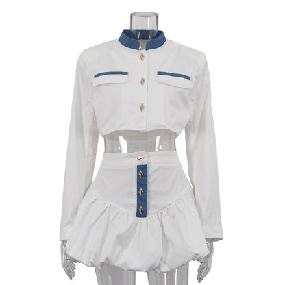 Stand-up Collar Long Sleeve Skirt Two-piece Set - Munsieur