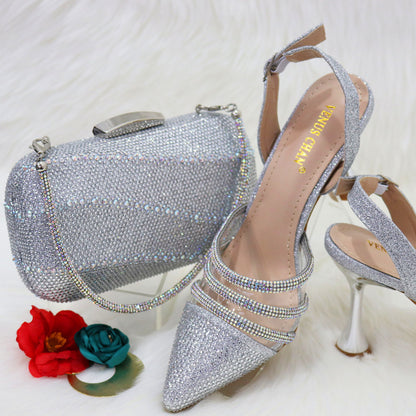 Women's Graduation Set Royal Blue Square Handbag + Pointed Pumps Set