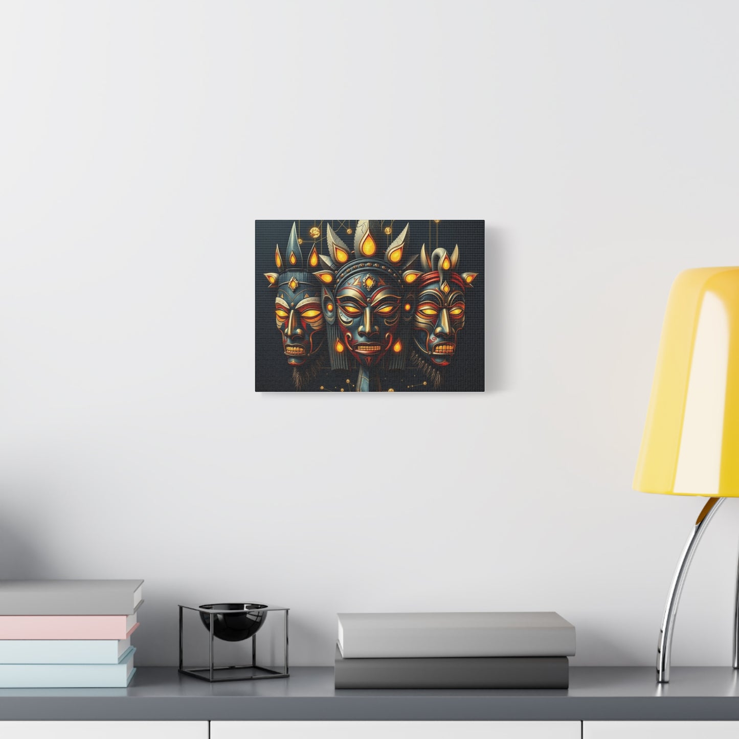 Vibrant Tribal Mask Wall Art Print, Canvas Decor for Boho Aesthetics, Unique Home Decoration, Gift for Art Lovers, Perfect for Festivals