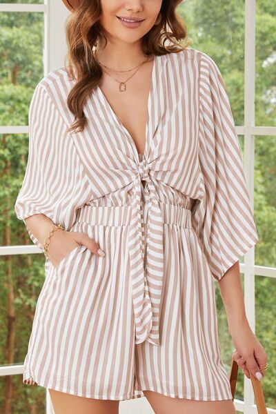 Bow Striped Kimono Sleeve Romper - Munsieur