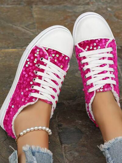 Sequin Round Toe Flat Sneakers - Munsieur