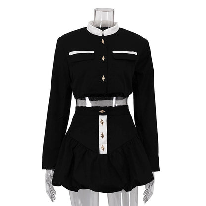 Stand-up Collar Long Sleeve Skirt Two-piece Set - Munsieur