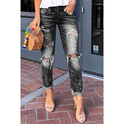 Women's Jeans Ripped Washed Slimming Straight-Leg Style - Munsieur