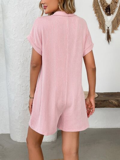 Button Detail Collared Neck Short Sleeve Romper - Munsieur