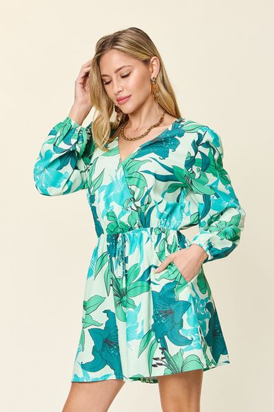 Double Take Full Size Floral Long Sleeve Romper with Pockets - Munsieur