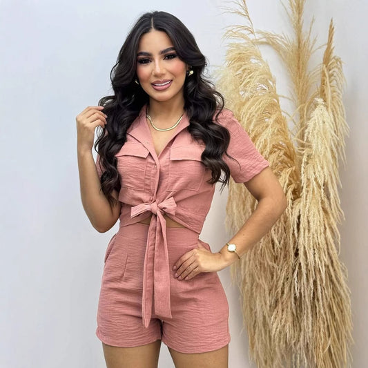 Women's Fashion Lace-up Two-piece T-shirt Set