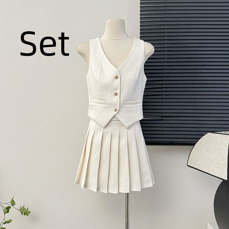 Women's Skirt Set + Blouse Summer High Waist Pleated Skirt Two-piece Skirt Set for Women