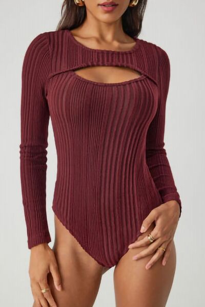 Ribbed Cutout Round Neck Bodysuit - Munsieur