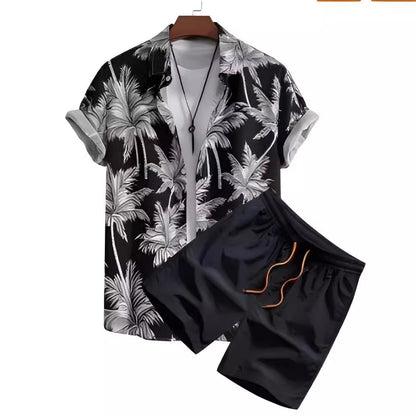 Black And White Striped Hawaiian Men's Shorts Sets