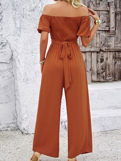 Devine Cutout Off Shoulder Wide Leg Jumpsuit - Munsieur