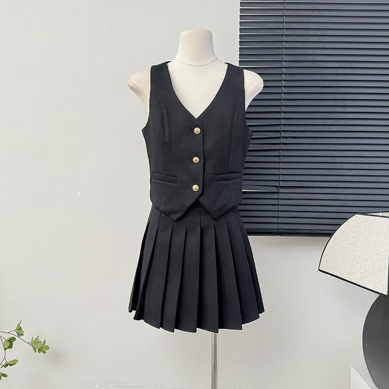 Women's Skirt Set + Blouse Summer High Waist Pleated Skirt Two-piece Skirt Set for Women