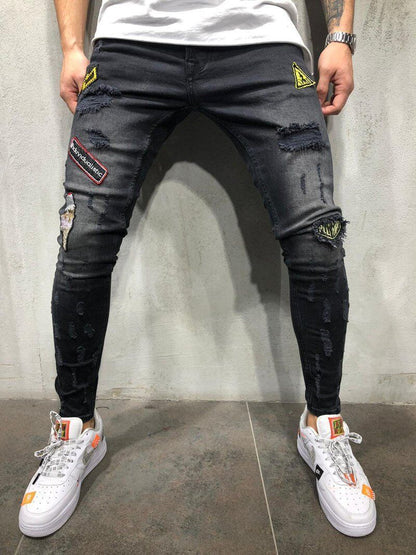 Blue Ripped Logo Pants