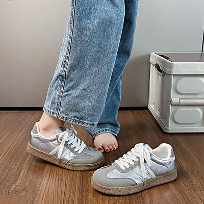Contrast Lace Up Round Toe Sneakers - Munsieur