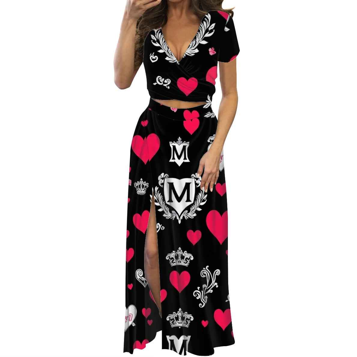 Short sleeve long dress suit