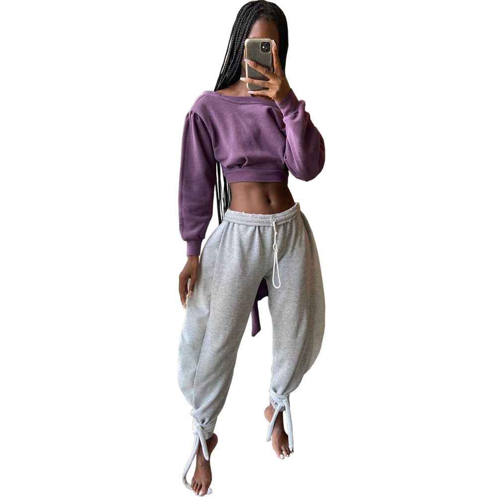Solid Color Lace-up Leggings Sweats