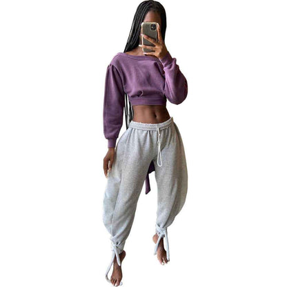 Solid Color Lace-up Leggings Sweats