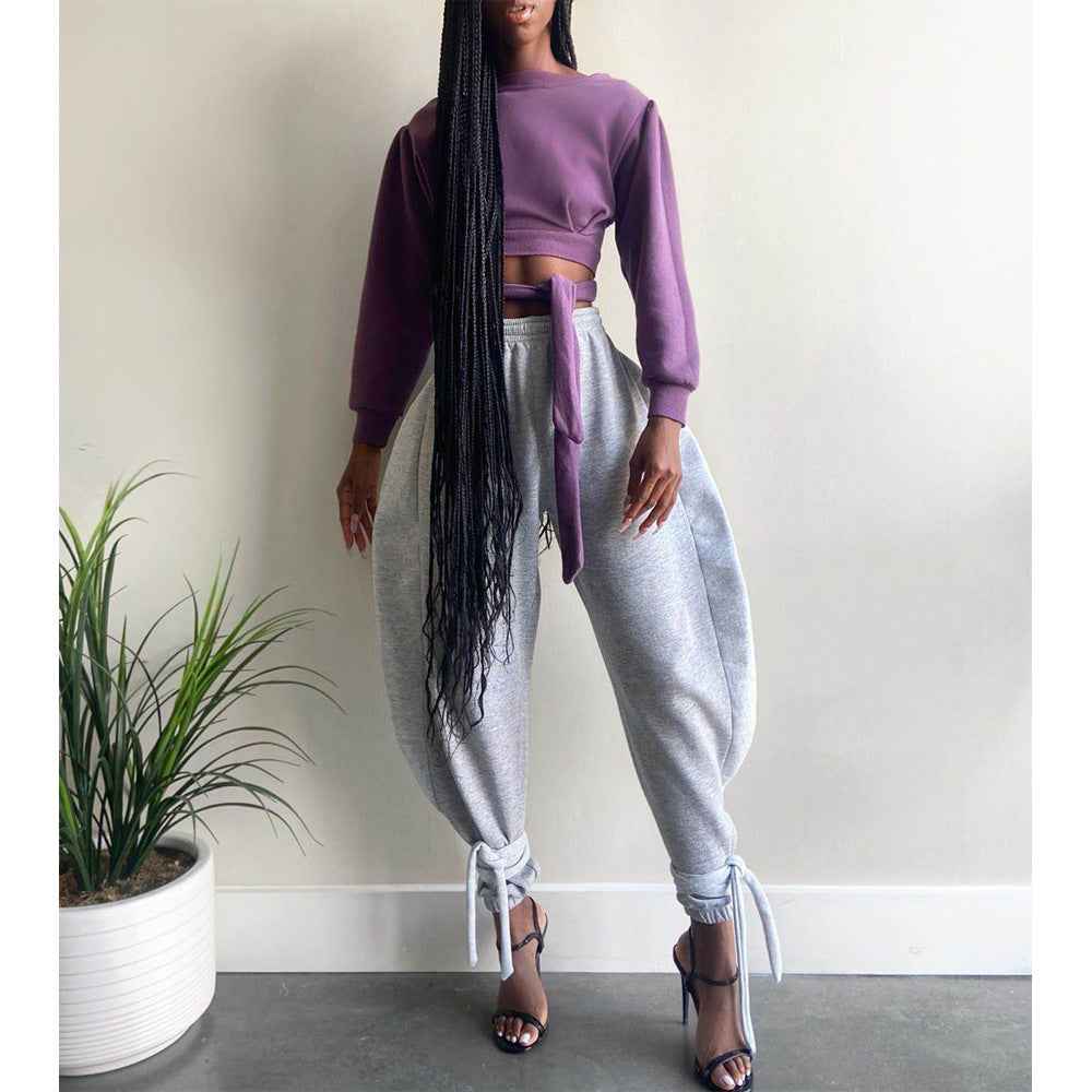 Solid Color Lace-up Leggings Sweats