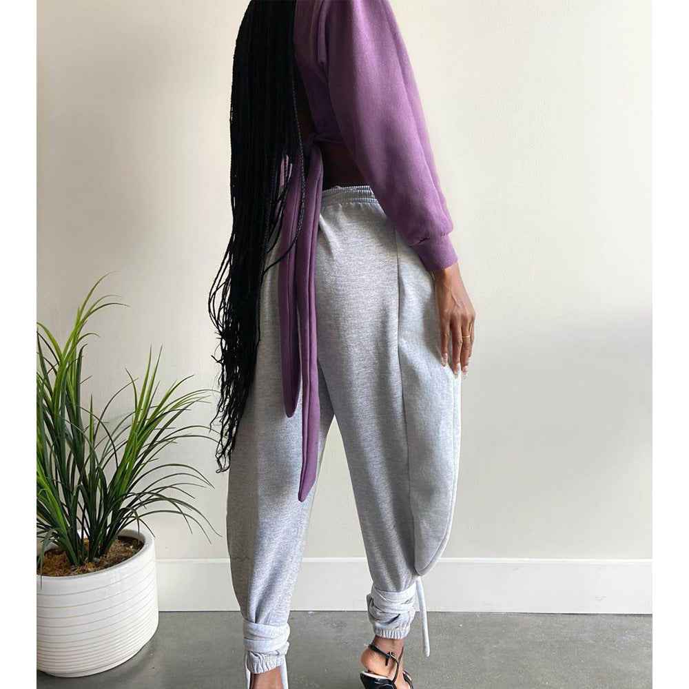 Solid Color Lace-up Leggings Sweats