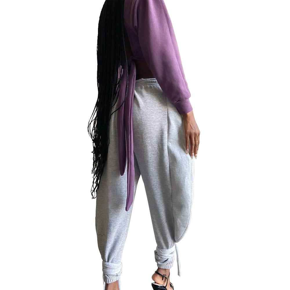 Solid Color Lace-up Leggings Sweats