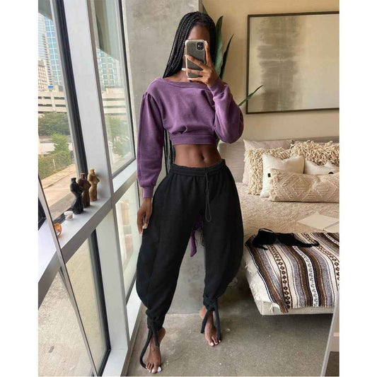 Solid Color Lace-up Leggings Sweats