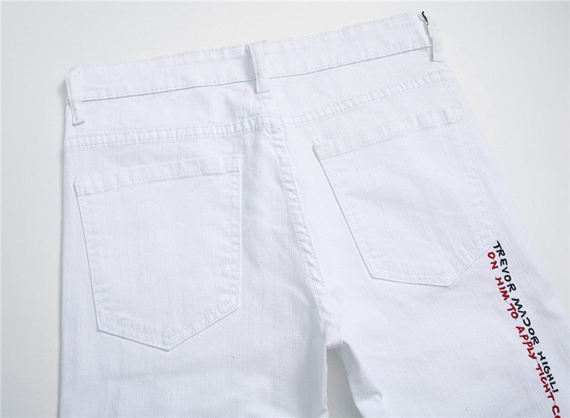 Men's Shredded Embroidery Pants Designer Royalty Style