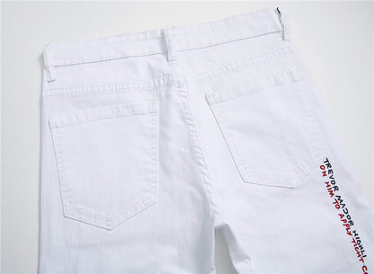 Men's Shredded Embroidery Pants Designer Royalty Style