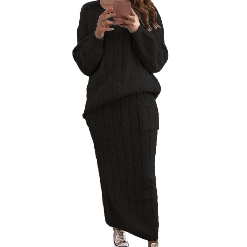 Women's Fashion Twist Flower Needle Sweater 2pc Skirt Women