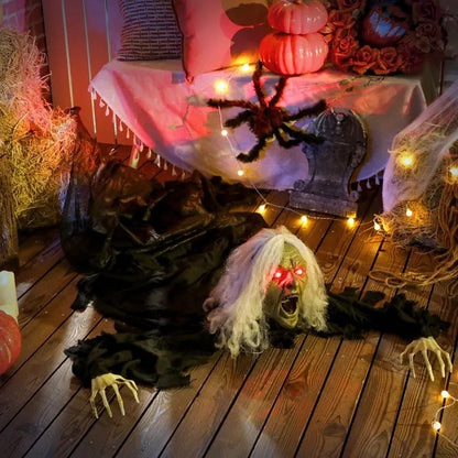 72 Life Size Halloween Animated Crawling Zombie With Glowing LED Eyes, Battery Operated, Indoor Outdoor Props