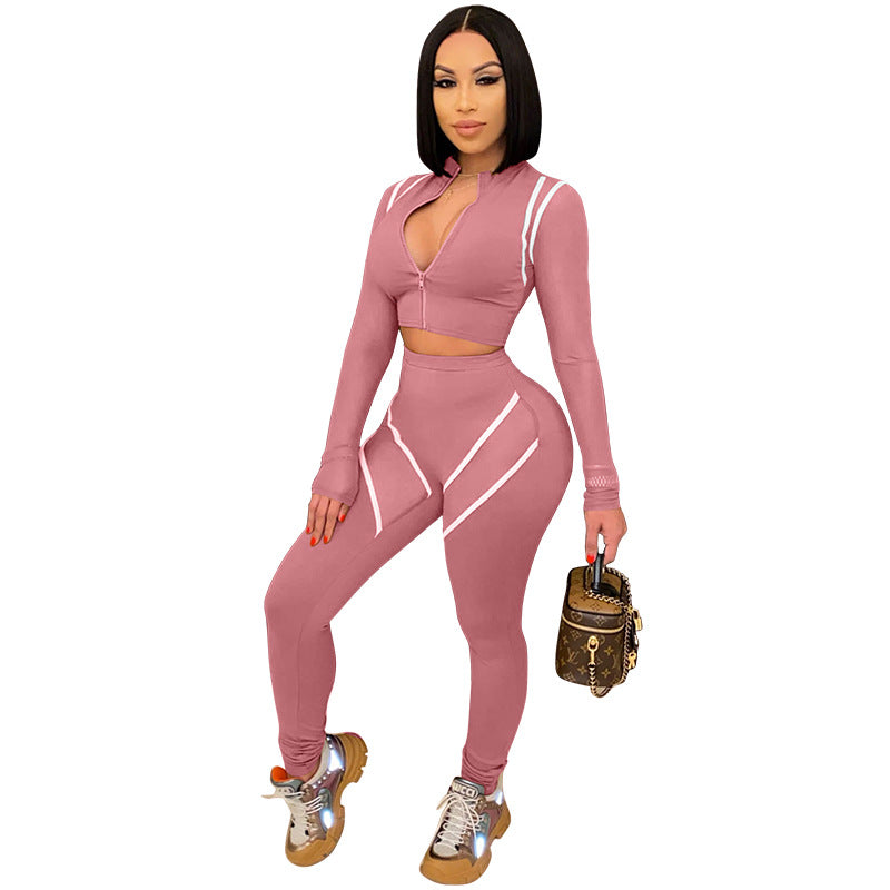 European And American Stitching Contrast Color Plus Size Sports Legging Set - Munsieur