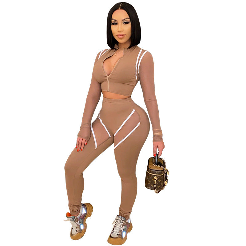 European And American Stitching Contrast Color Plus Size Sports Legging Set - Munsieur